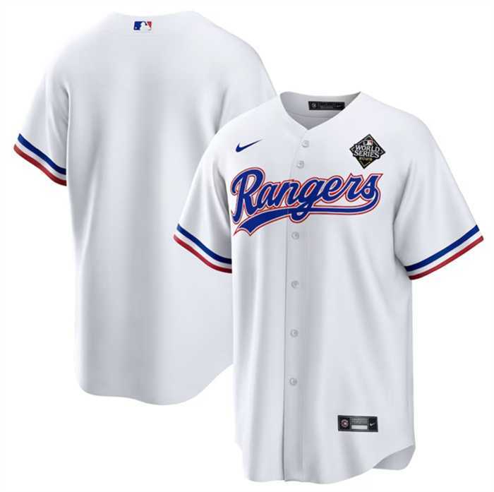 Men's Texas Rangers Blank White 2023 World Series Stitched Baseball Jersey Dzhi
